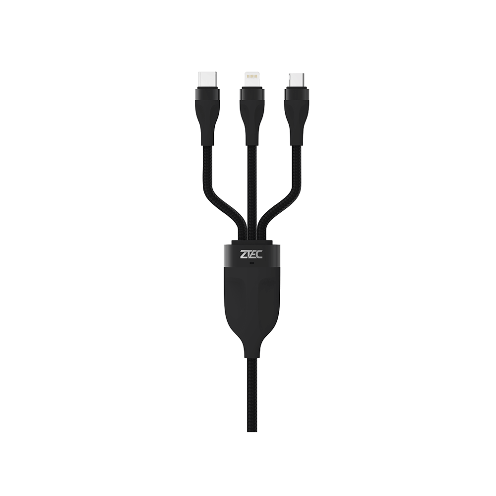 สายชาร์จ ZTEC รุ่น ZM411 USB-C,Micro-USB-,Lightning ยาว 1 เมตร สีดำ (3 พอร์ต,รองรับชาร์จเร็ว)